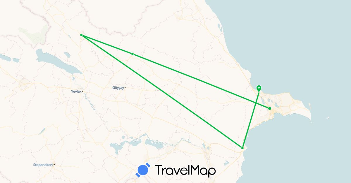TravelMap itinerary: driving, bus in Azerbaijan (Asia)